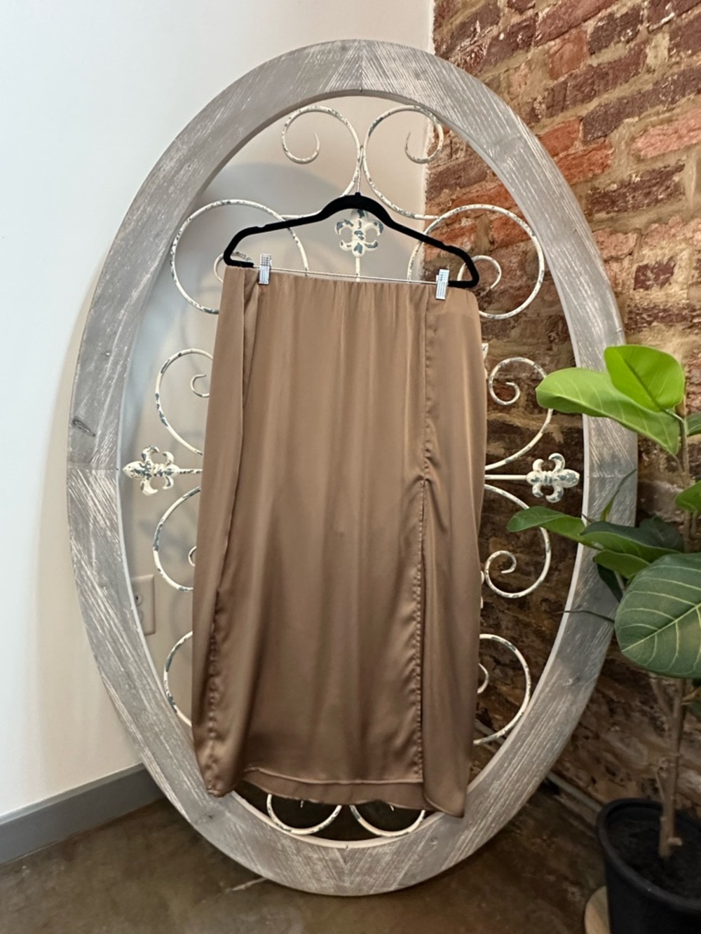 a new day Satin Midi Slip Skirt in Taupe